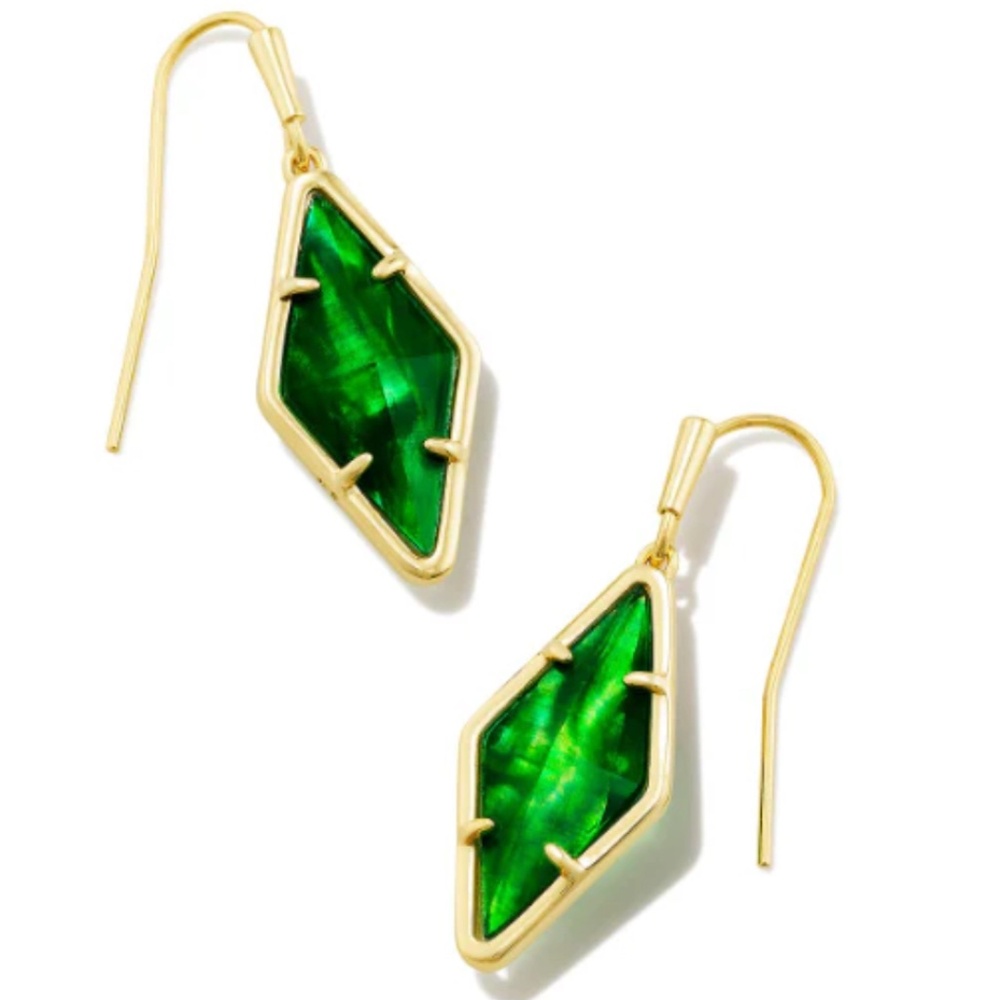 Kendra Scott Kinsley Gold Drop Earrings In Kelly Green Illusion NEVER WORN